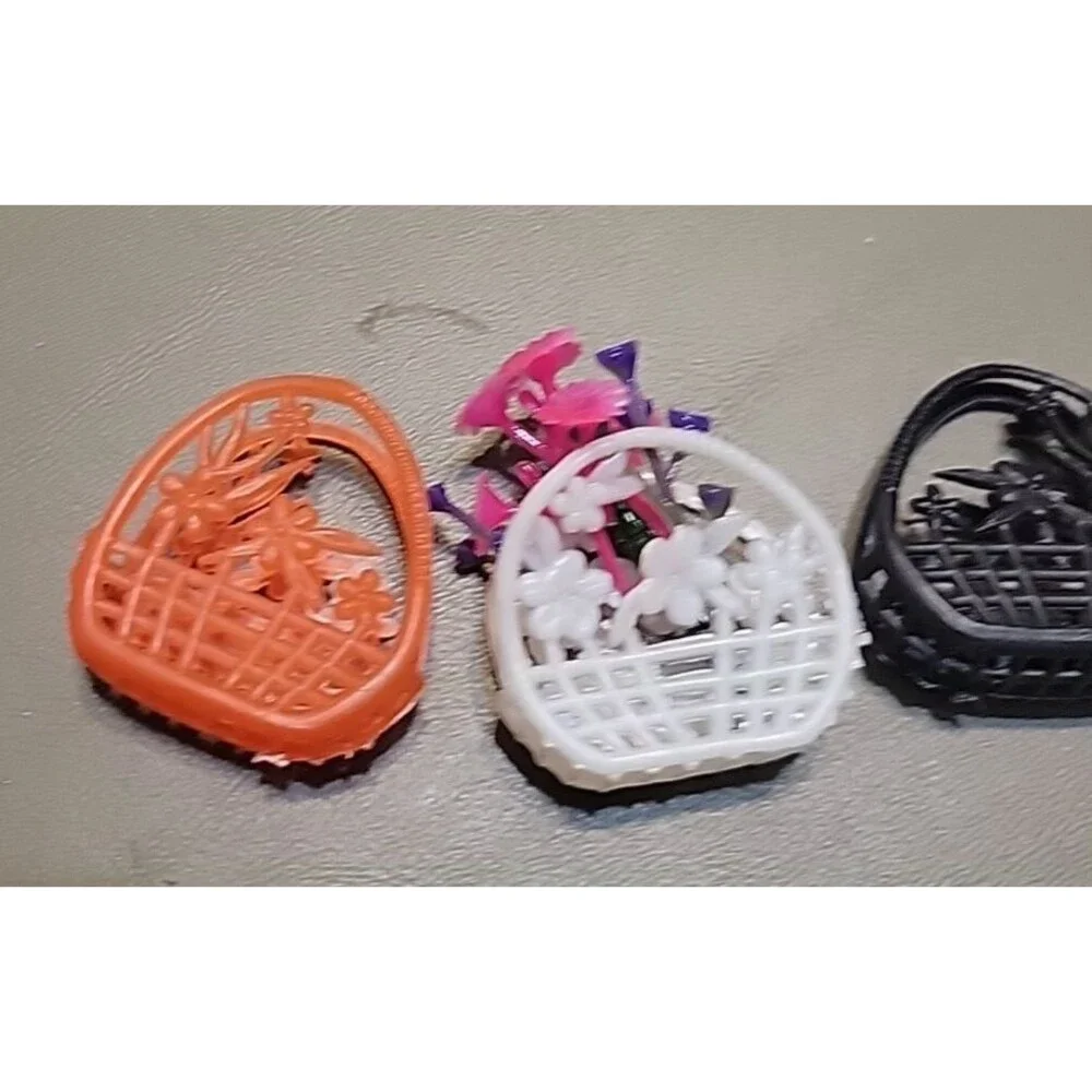 Barbie Clone Plastic Circle Handbag lot‎ Black White Orange Wicker Look 3 pcs